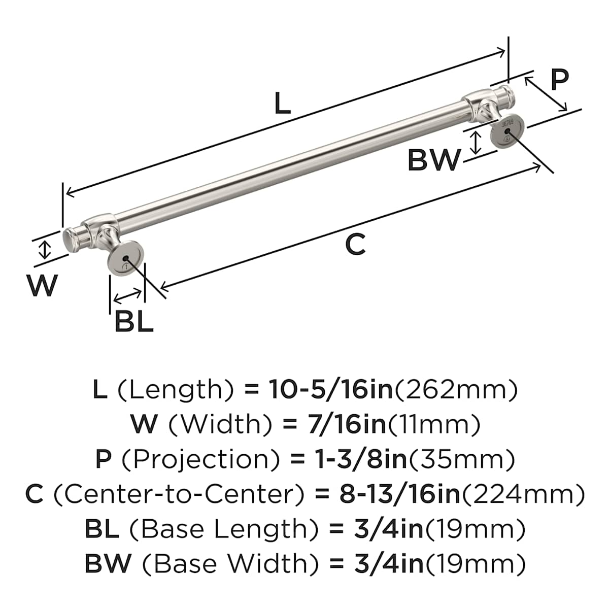 Amerock - BP36769PN - Winsome 8-13/16 Inch Center to Center Bar Cabinet Pull in Polished Nickel