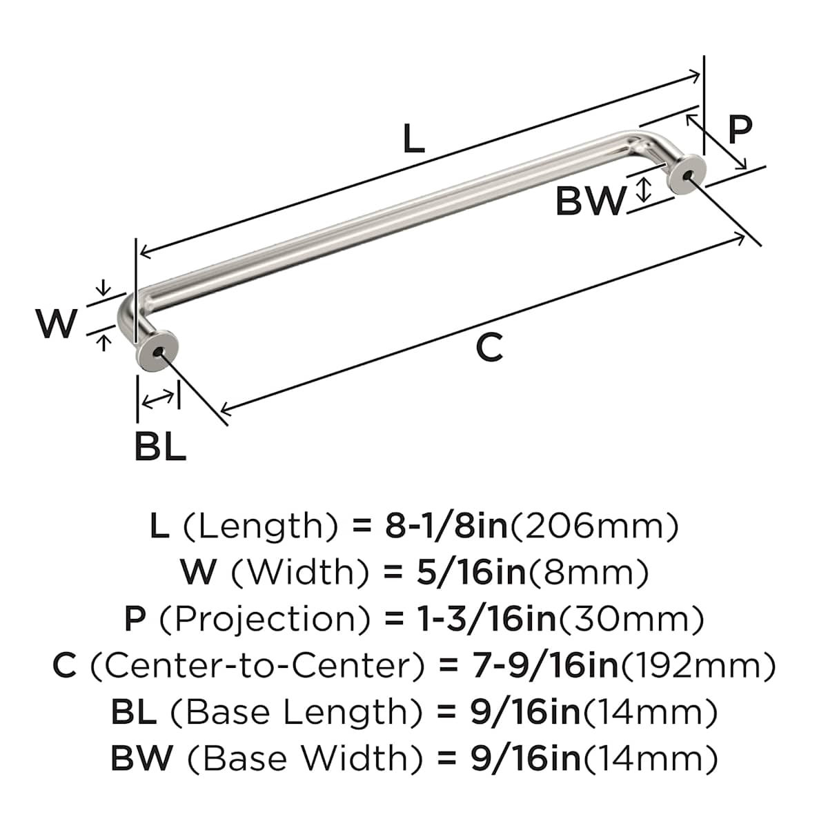 Amerock - BP36783PN - Factor 7-9/16 Inch Center to Center Handle Cabinet Pull in Polished Nickel