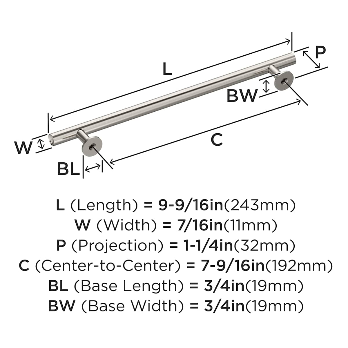 Amerock - BP36868FB - Radius 7-9/16 Inch Center to Center Bar Cabinet Pull in Matte Black
