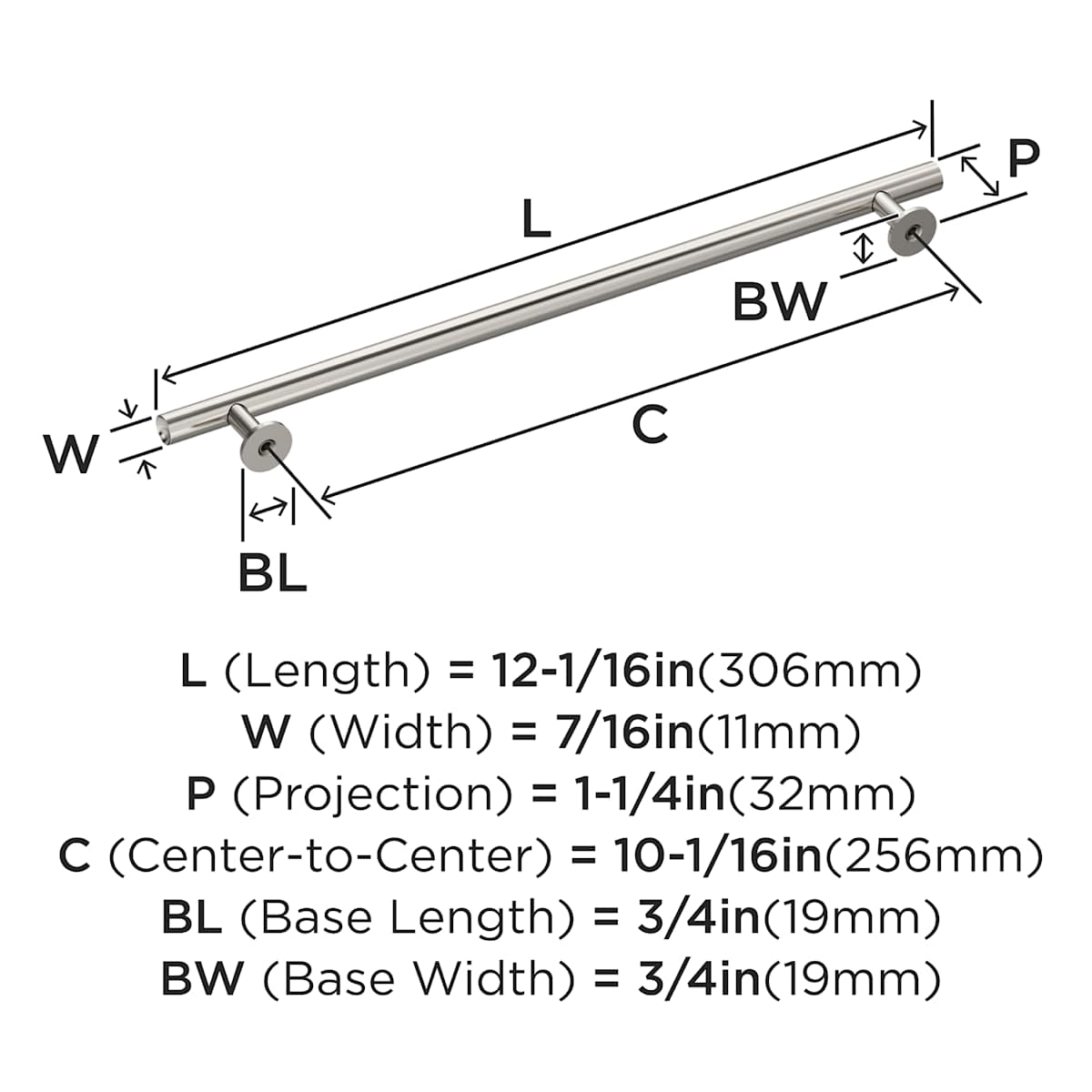 Amerock - BP3686926 - Radius 10-1/16 Inch Center to Center Bar Cabinet Pull in Polished Chrome