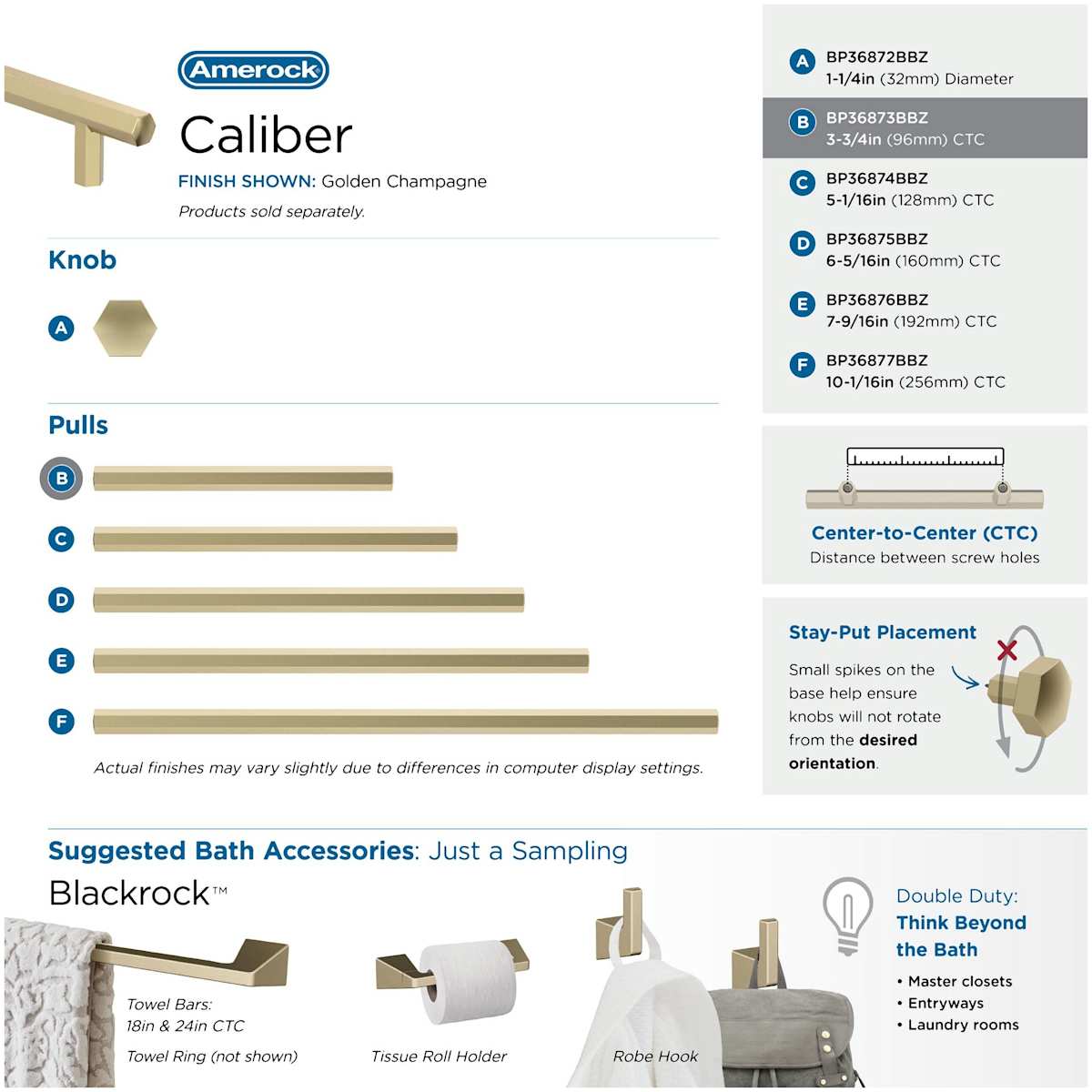Amerock - BP36873BBZ - Caliber 3-3/4 Inch Center to Center Bar Cabinet Pull in Golden Champagne