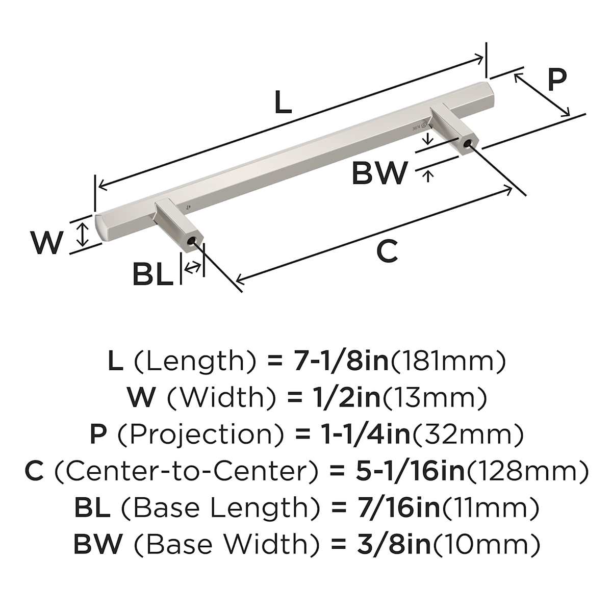 Amerock - BP36874FB - Caliber 5-1/16 Inch Center to Center Bar Cabinet Pull in Matte Black