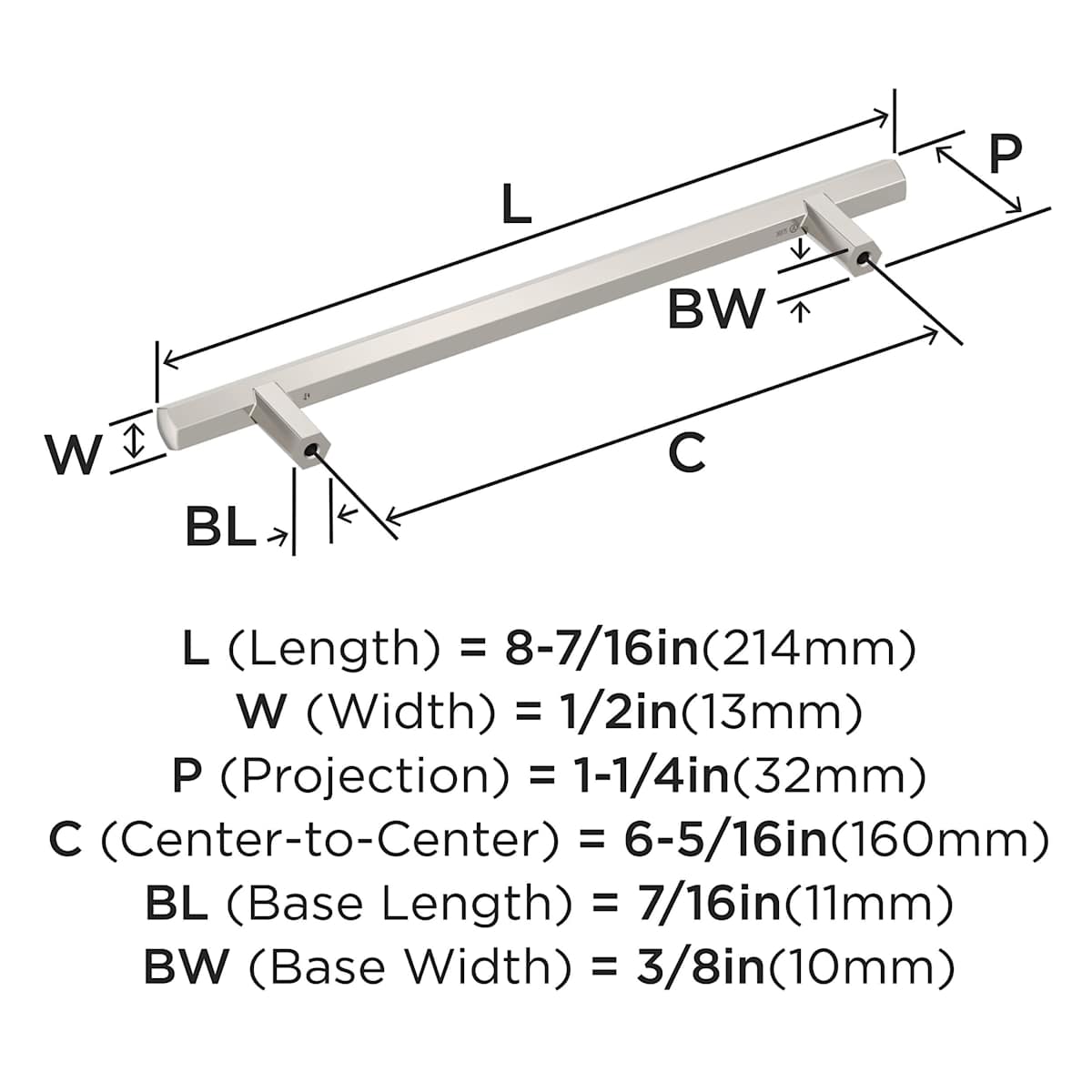 Amerock - BP36875G10 - Caliber 6-5/16 Inch Center to Center Bar Cabinet Pull in Satin Nickel