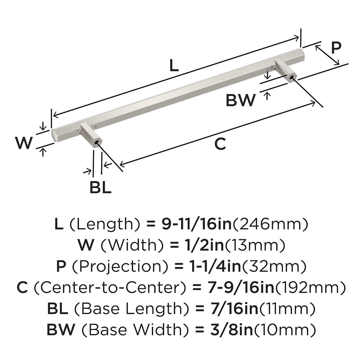 Amerock - BP36876FB - Caliber 7-9/16 Inch Center to Center Bar Cabinet Pull in Matte Black
