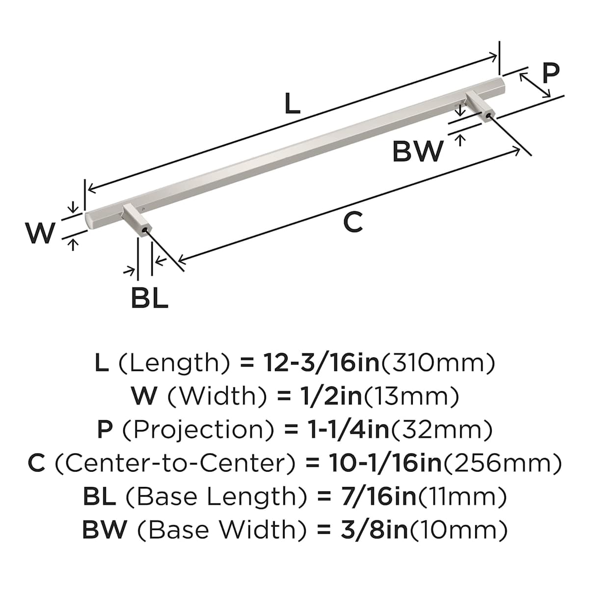 Amerock - BP36877G10 - Caliber 10-1/16 Inch Center to Center Bar Cabinet Pull in Satin Nickel