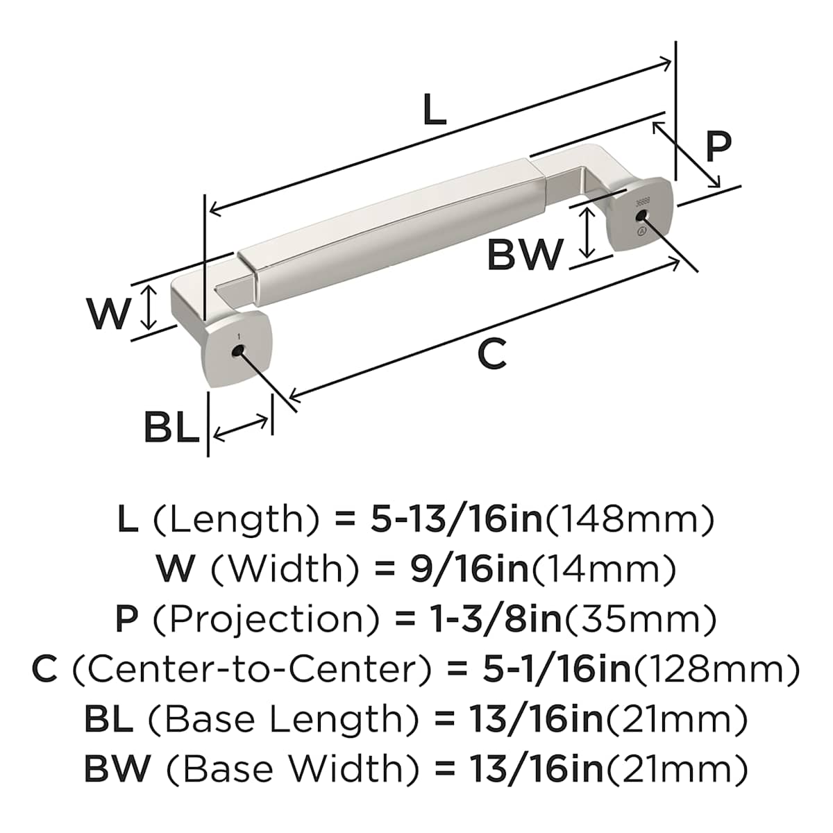 Amerock - BP36888G10 - Stature 5-1/16 Inch Center to Center Handle Cabinet Pull in Satin Nickel