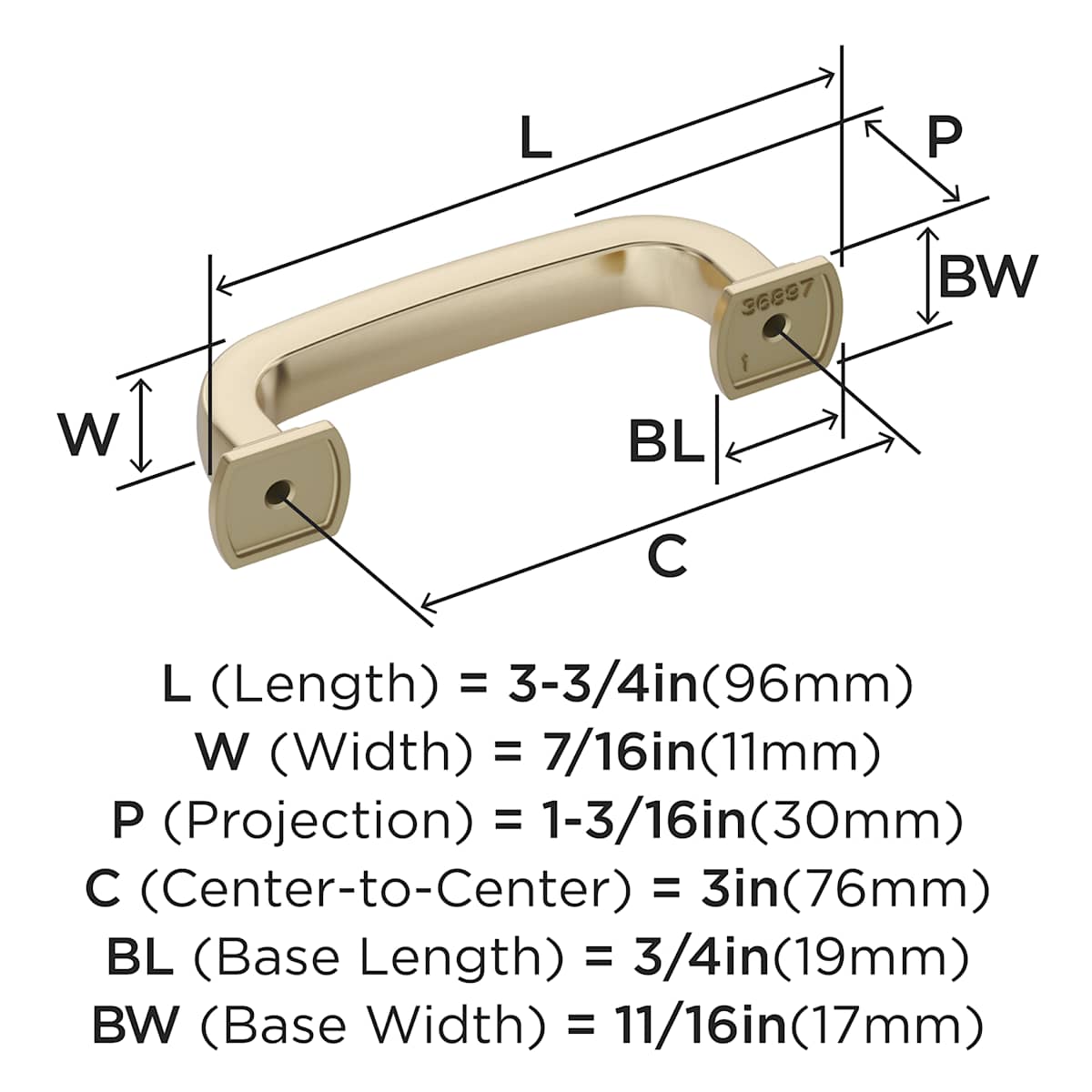 Amerock - BP36897G10 - Surpass 3 Inch Center to Center Handle Cabinet Pull in Satin Nickel