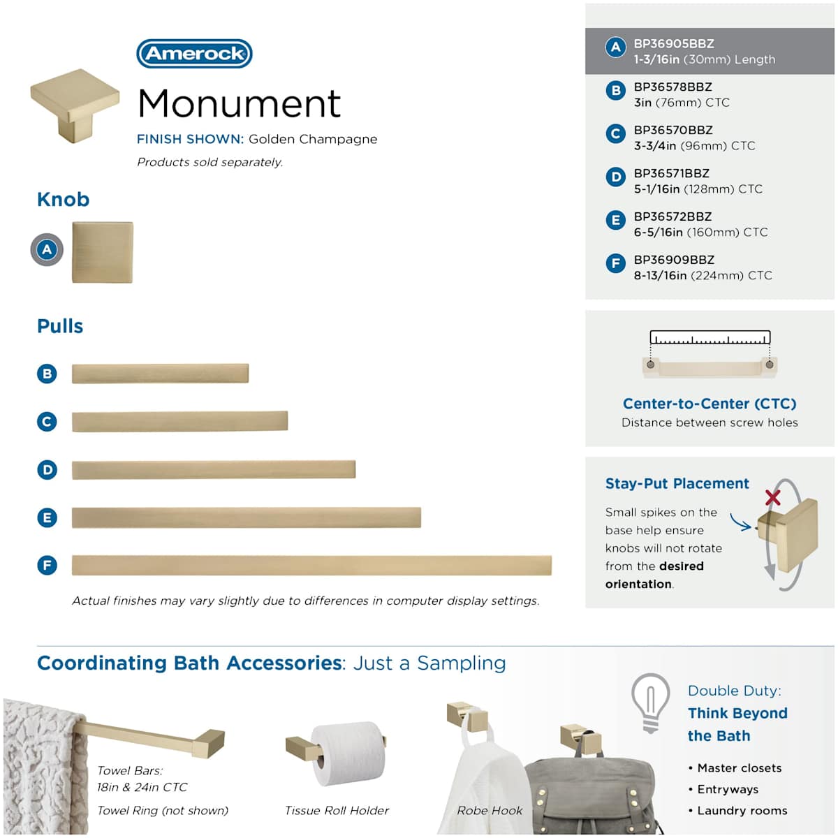 Amerock - BP36905PN - Monument 1-3/16 Inch Square Cabinet Knob in Polished Nickel