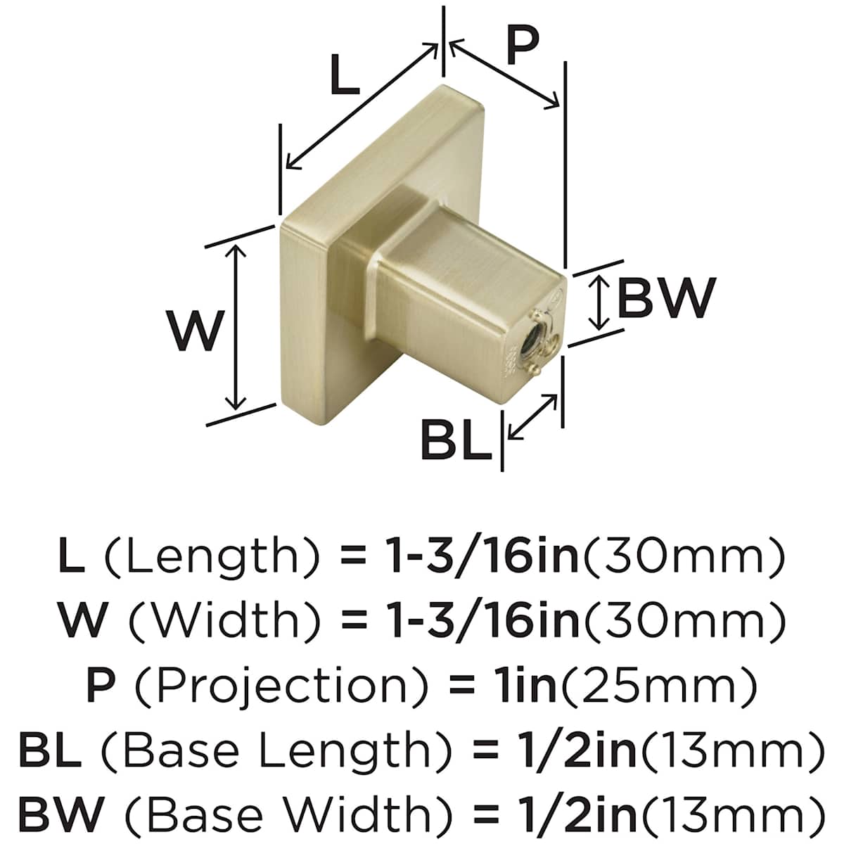 Amerock - BP36905PN - Monument 1-3/16 Inch Square Cabinet Knob in Polished Nickel