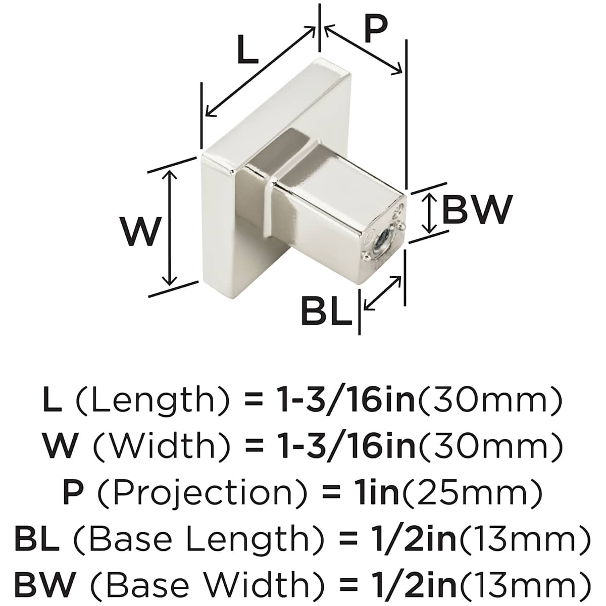 Amerock - BP36905PN - Monument 1-3/16 Inch Square Cabinet Knob in Polished Nickel