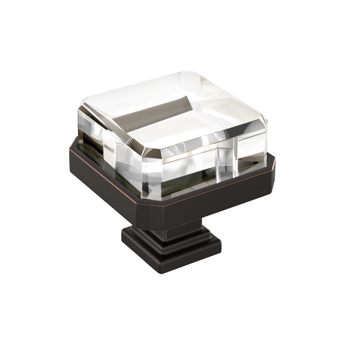 Amerock - BP36975CORB - Glacio 1-3/8 Inch Square Cabinet Knob in Clear / Oil Rubbed Bronze