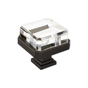 Amerock - BP36975CORB - Glacio 1-3/8 Inch Square Cabinet Knob in Clear / Oil Rubbed Bronze