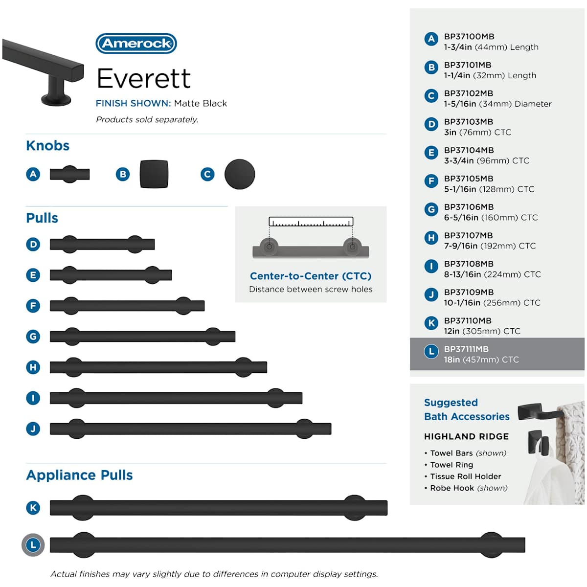 Amerock - BP37111G10 - Everett 18 Inch Center to Center Bar Appliance Pull in Satin Nickel