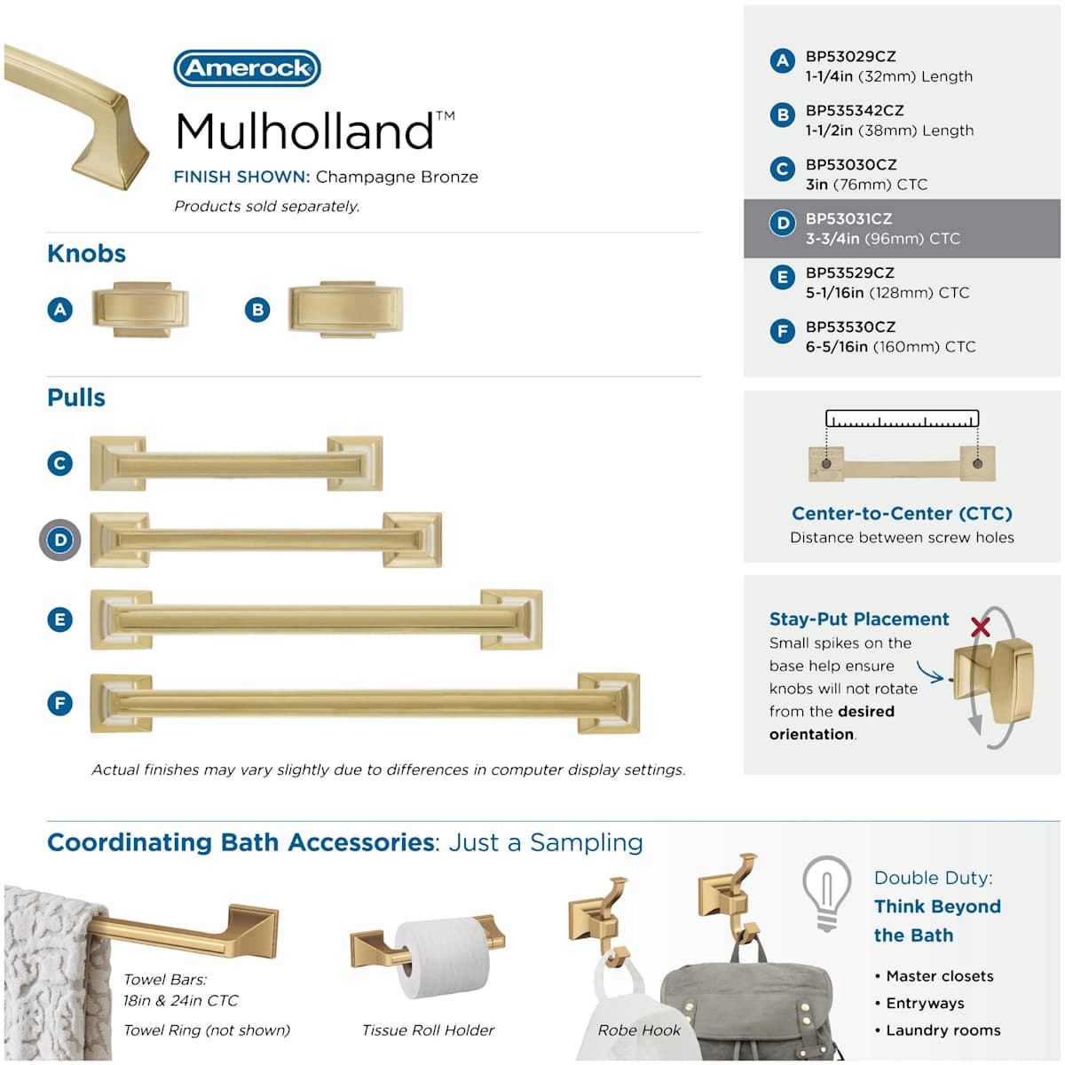 Amerock - BP53031CZ - Mulholland 3-3/4 Inch Center to Center Handle Cabinet Pull in Champagne Bronze