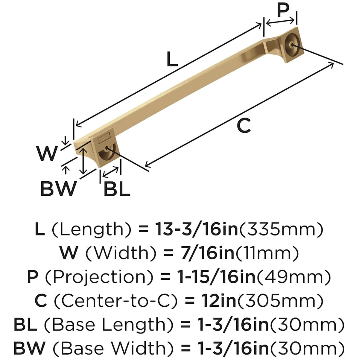 Amerock - BP5353226 - Mulholland 12 Inch Center to Center Appliance Pull in Polished Chrome