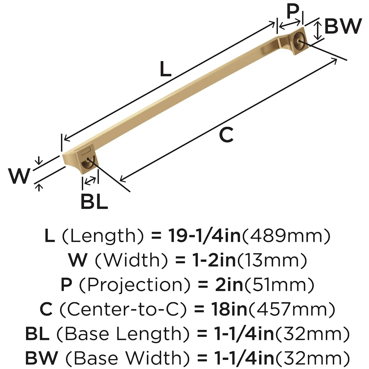 Amerock - BP53533BBZ - Mulholland 18 Inch Center to Center Appliance Pull in Golden Champagne