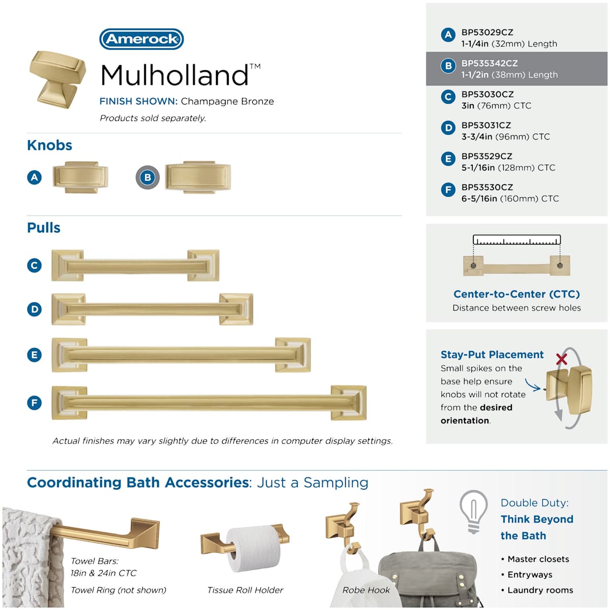 Amerock - BP535342PN - Mulholland 1-1/2 Inch Rectangular Cabinet Knob in Polished Nickel
