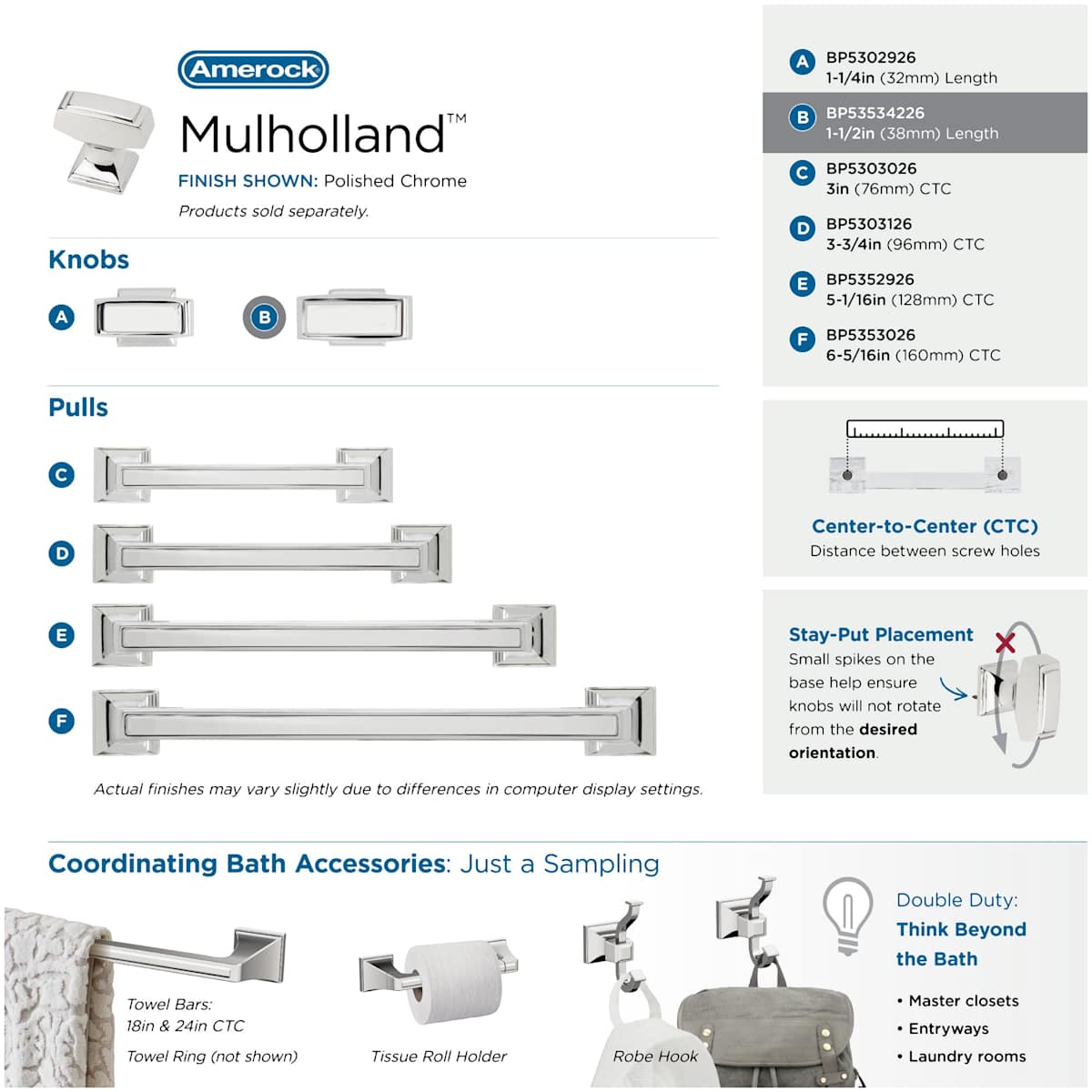 Amerock - BP535342PN - Mulholland 1-1/2 Inch Rectangular Cabinet Knob in Polished Nickel