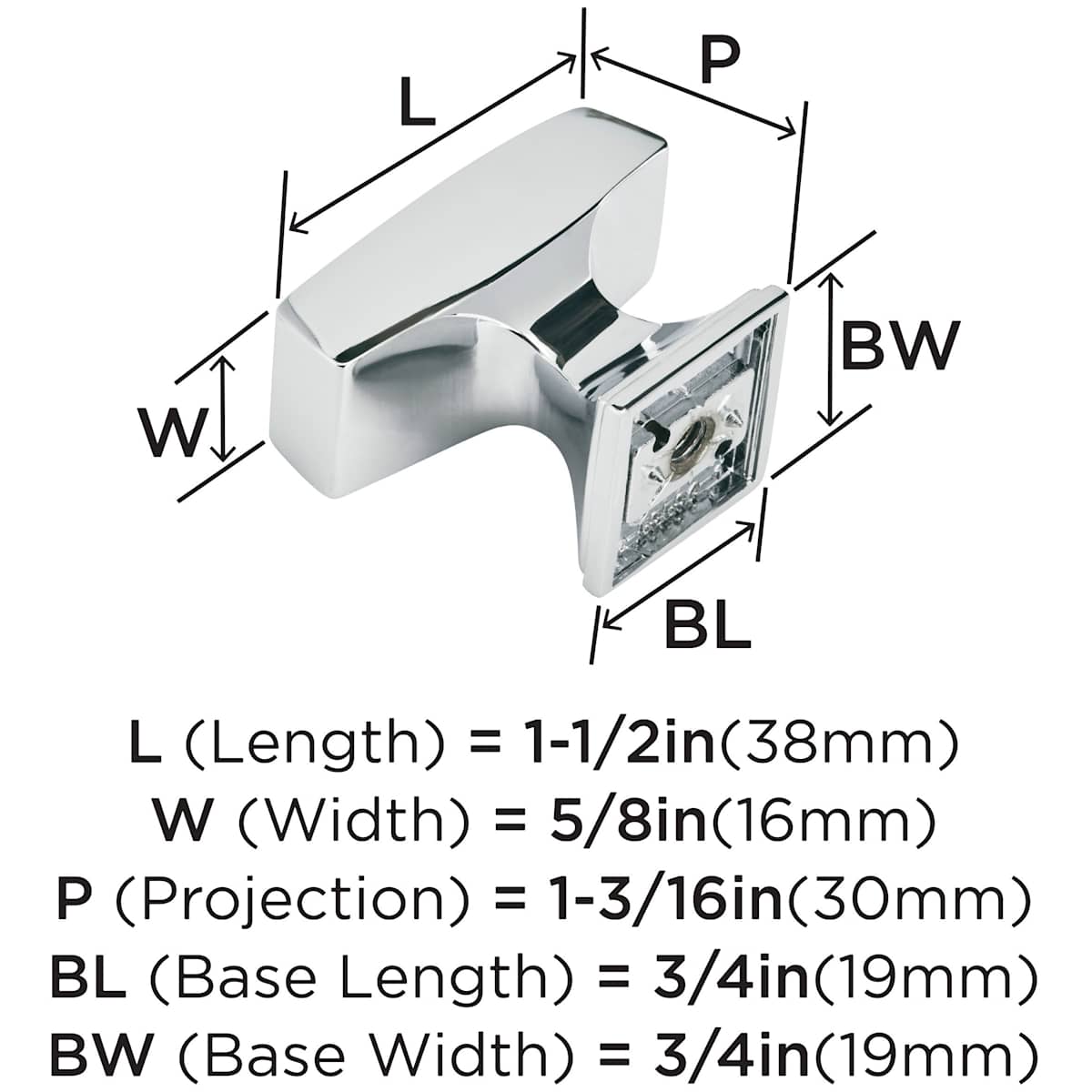 Amerock - BP535342PN - Mulholland 1-1/2 Inch Rectangular Cabinet Knob in Polished Nickel