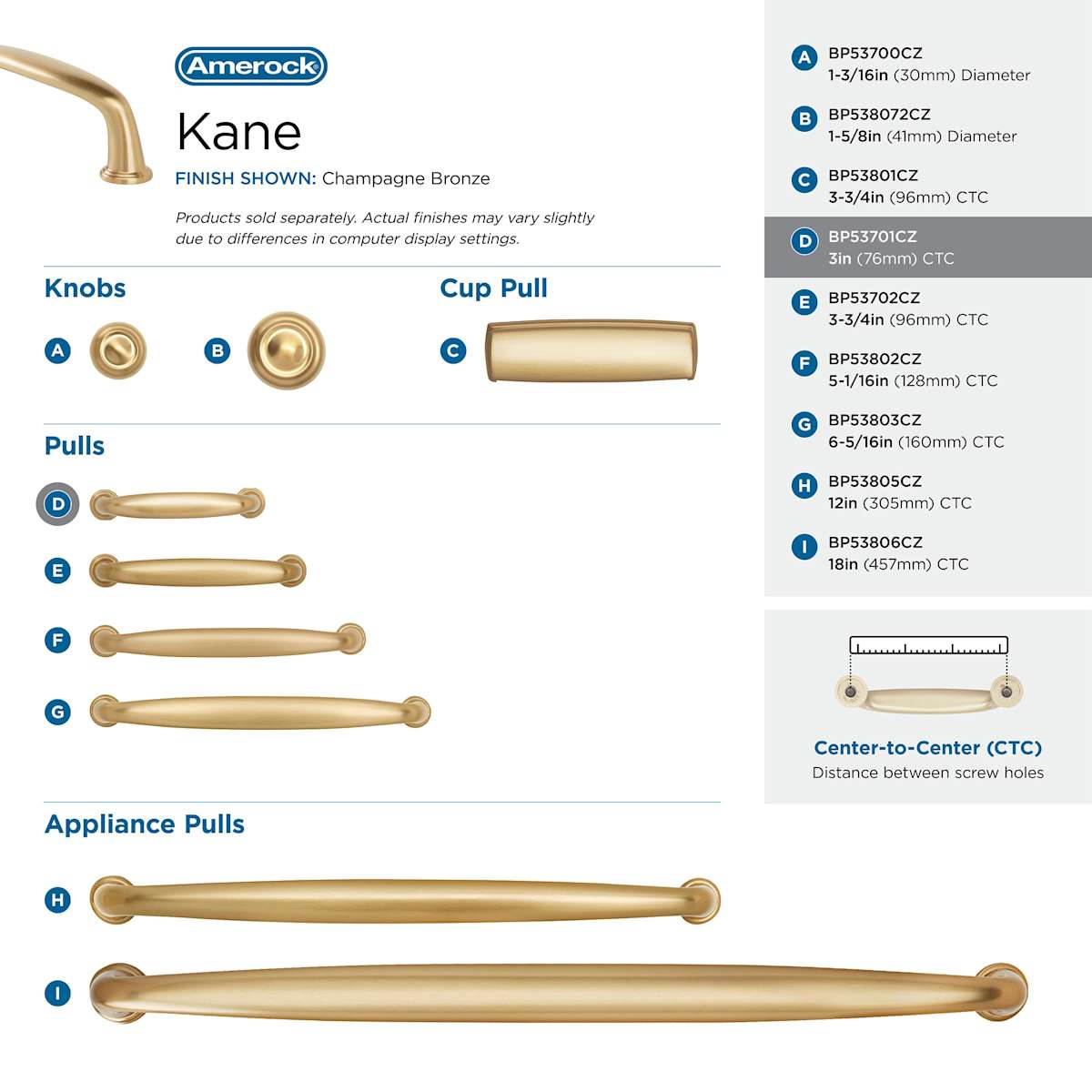 Amerock - BP53701PN - Kane 3 Inch Center to Center Handle Cabinet Pull in Polished Nickel