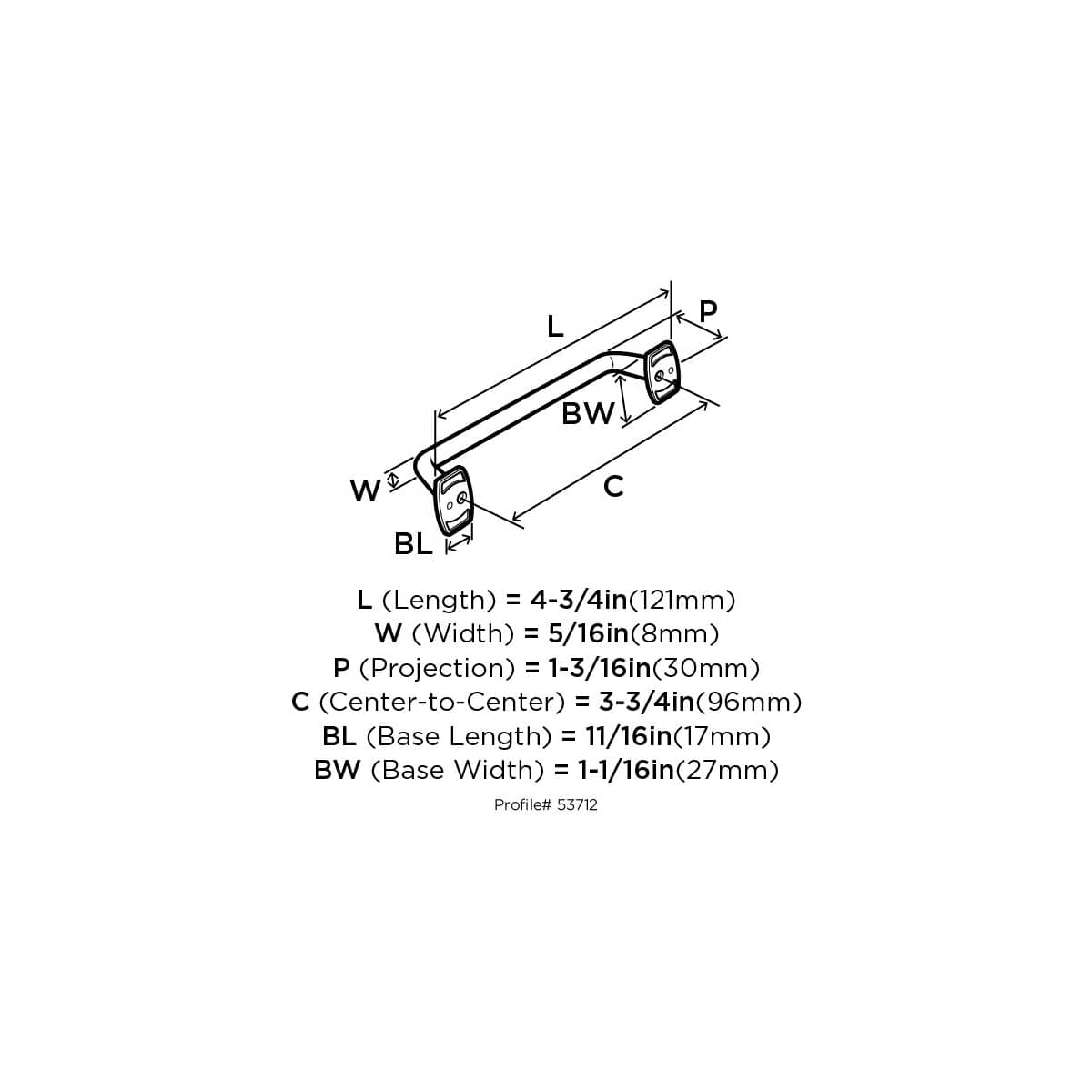 Amerock - BP53712G10 - Rochdale 3-3/4 Inch Center to Center Handle Cabinet Pull in Satin Nickel