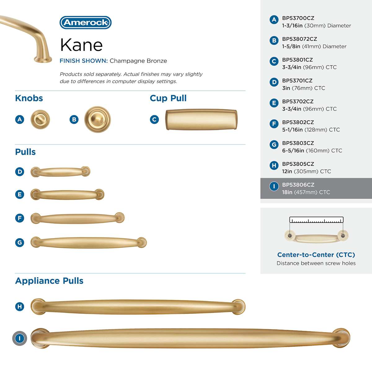 Amerock - BP53806G10 - Kane 18 Inch Center to Center Appliance Pull in Satin Nickel