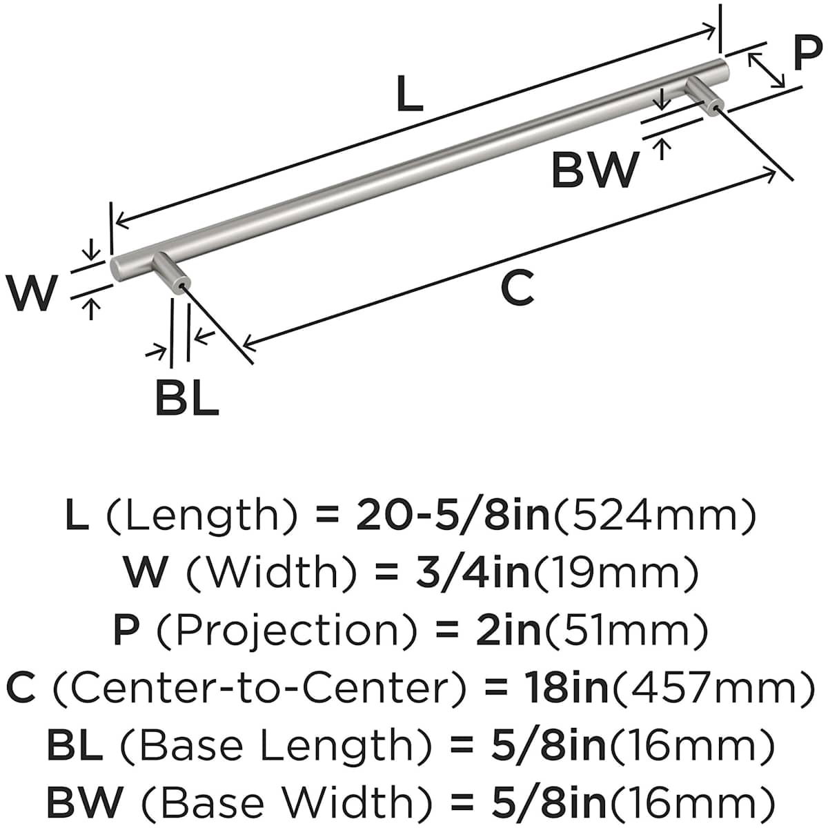 Amerock - BP54025SS - Bar Pulls 18 Inch Center to Center Bar Appliance Pull in Stainless Steel
