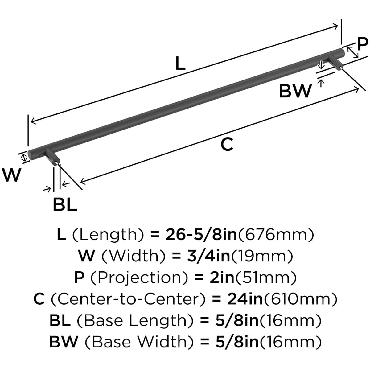 Amerock - BP5402626 - Bar Pulls 24 Inch Center to Center Bar Appliance Pull in Polished Chrome