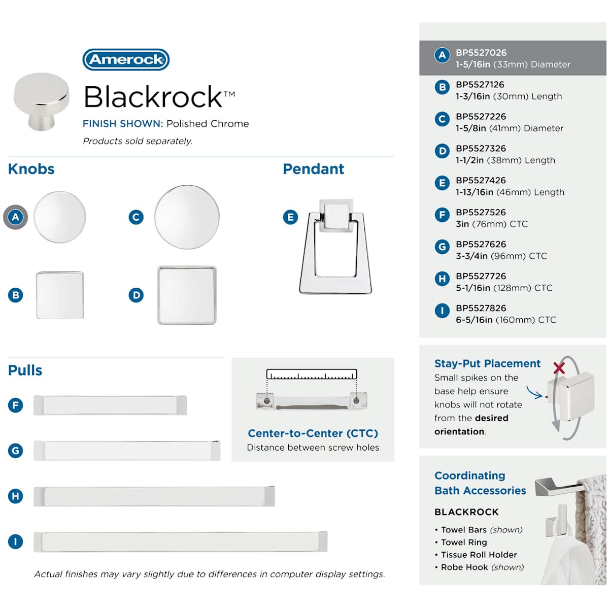 Amerock - BP5527026 - Blackrock 1-5/16 Inch Mushroom Cabinet Knob in Polished Chrome