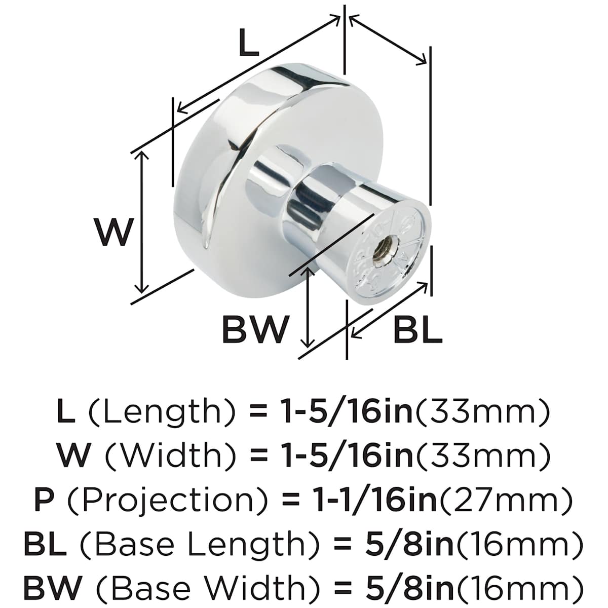 Amerock - BP5527026 - Blackrock 1-5/16 Inch Mushroom Cabinet Knob in Polished Chrome