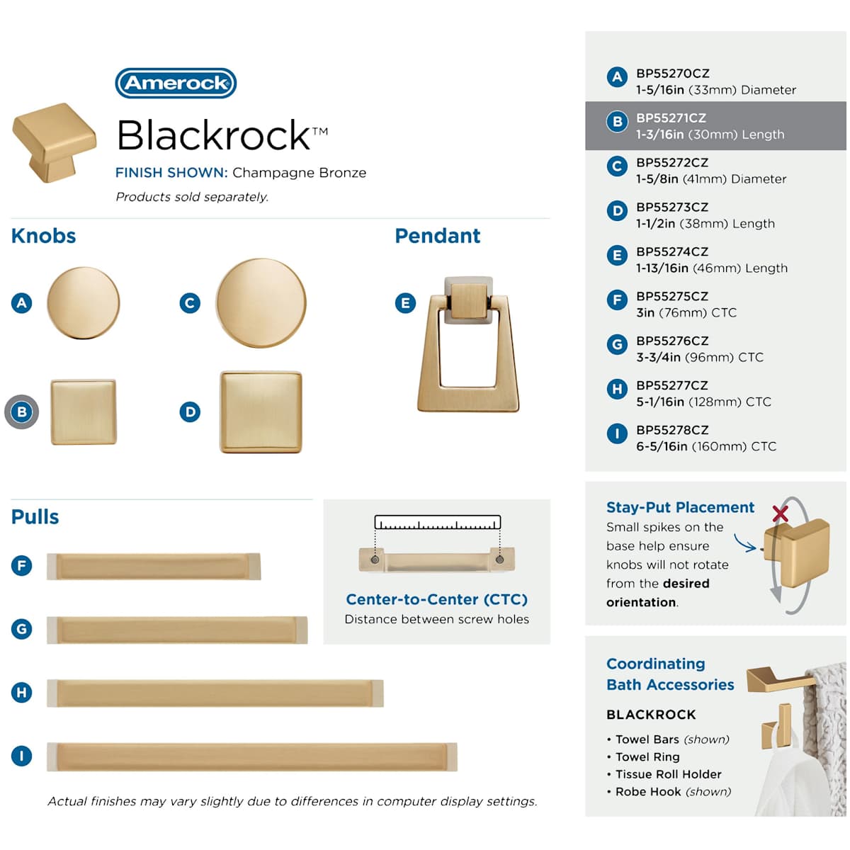 Amerock - BP55271BBR - Blackrock 1-3/16 Inch Square Cabinet Knob in Black Bronze