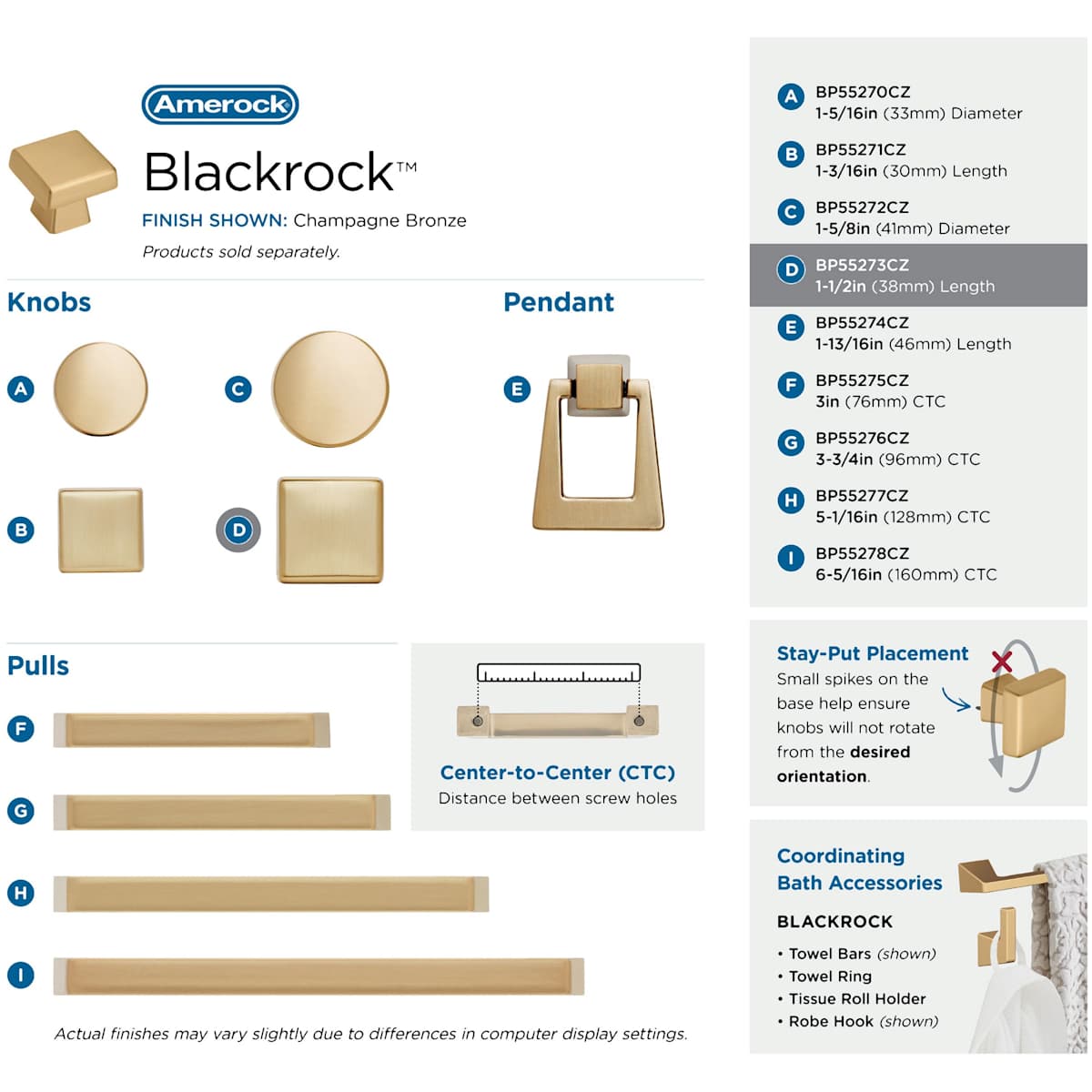 Amerock - BP55273BBR - Blackrock 1-1/2 Inch Square Cabinet Knob in Black Bronze