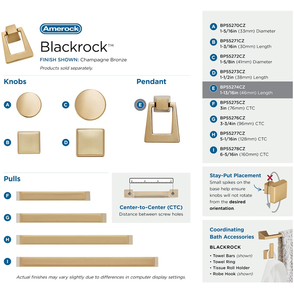 Amerock - BP55274CZ - Blackrock 0 Inch Center to Center Ring Cabinet Pull in Champagne Bronze