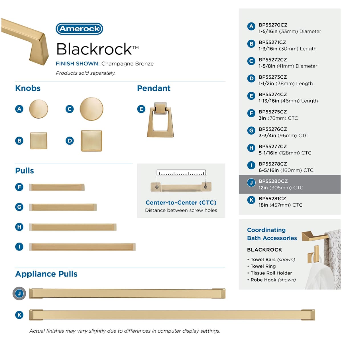 Amerock - BP55280BBR - Blackrock 12 Inch Center to Center Handle Cabinet Pull in Black Bronze