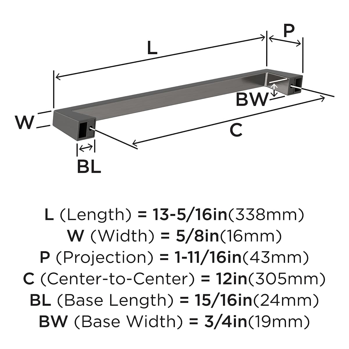 Amerock - BP55280BBR - Blackrock 12 Inch Center to Center Handle Cabinet Pull in Black Bronze
