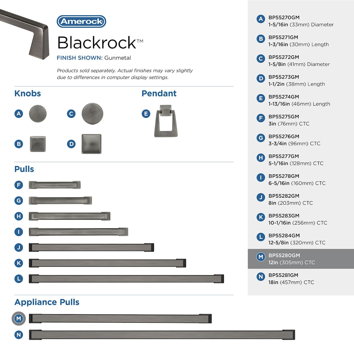 Amerock - BP55280BBR - Blackrock 12 Inch Center to Center Handle Cabinet Pull in Black Bronze