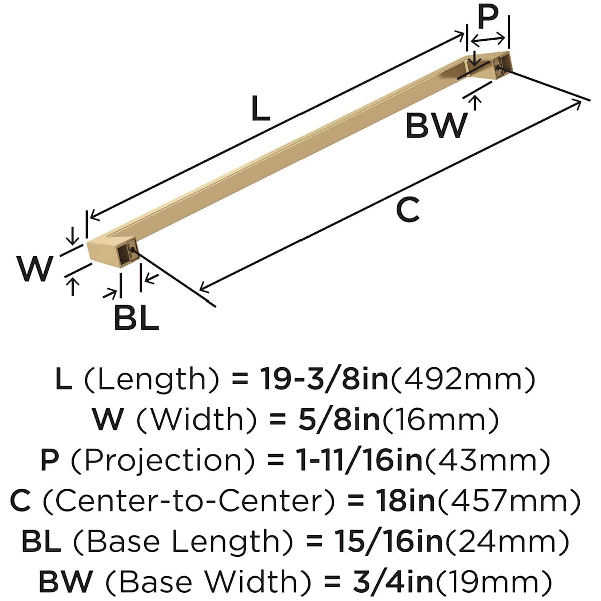 Amerock - BP55281BBZ - Blackrock 18 Inch Center to Center Handle Cabinet Pull in Golden Champagne