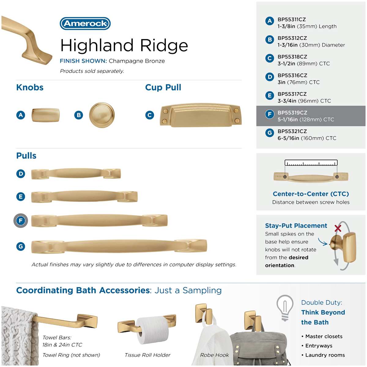 Amerock - BP55319BBR - Highland Ridge 5-1/16 Inch Center to Center Handle Cabinet Pull in Black Bronze