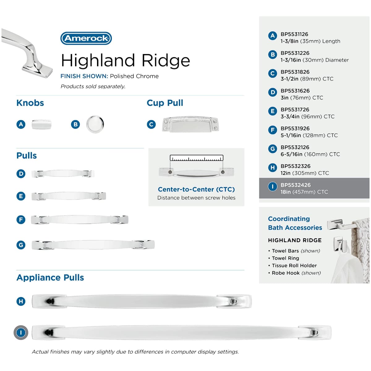 Amerock - BP55324CZ - Highland Ridge 18 Inch Center to Center Appliance Pull in Champagne Bronze