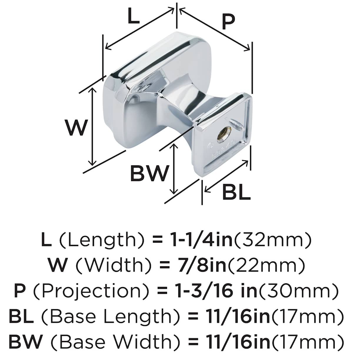 Amerock - BP5534026 - Revitalize 7/8 Inch Rectangular Cabinet Knob in Polished Chrome