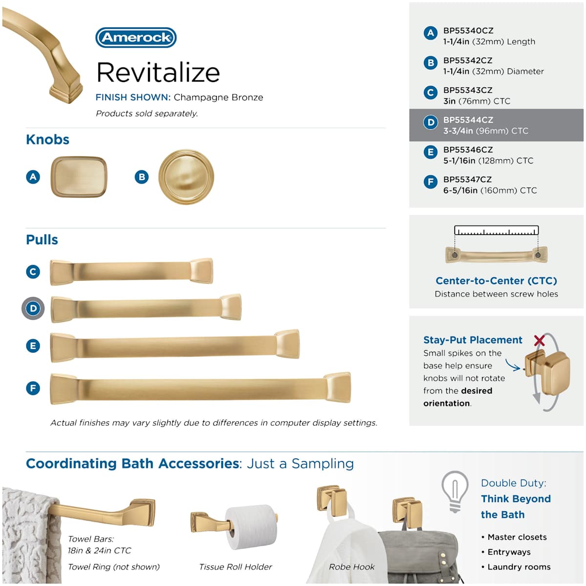 Amerock - BP55344BBZ - Revitalize 3-3/4 Inch Center to Center Handle Cabinet Pull in Golden Champagne