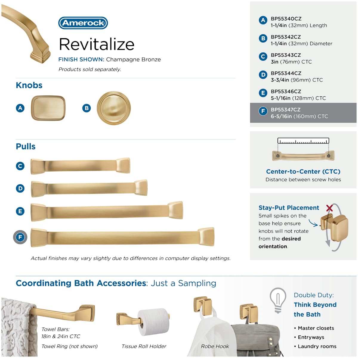Amerock - BP55347GB - Revitalize 6-5/16 Inch Center to Center Handle Cabinet Pull in Gilded Bronze