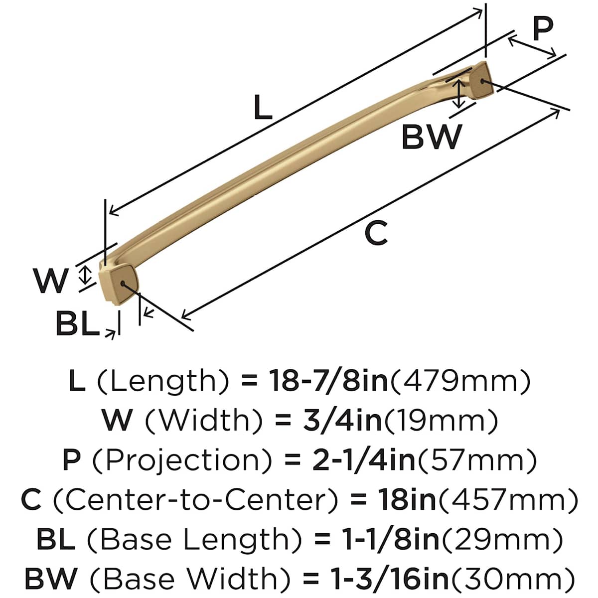 Amerock - BP55350PN - Revitalize 18 Inch Center to Center Appliance Pull in Polished Nickel