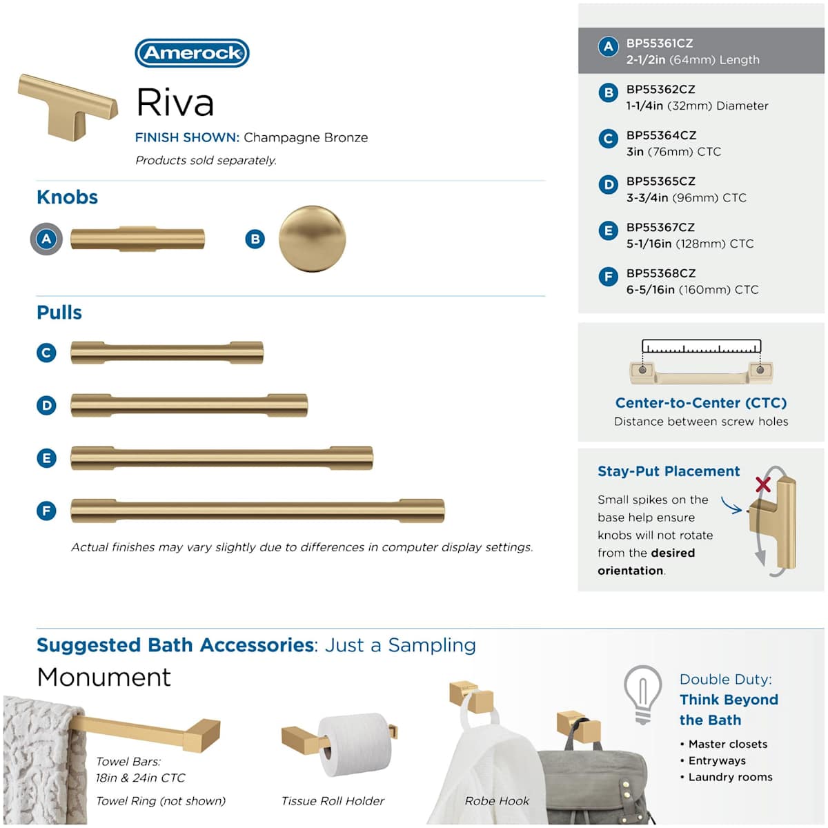 Amerock - BP55361G10 - Riva 1/2 Inch Bar Cabinet Knob in Satin Nickel