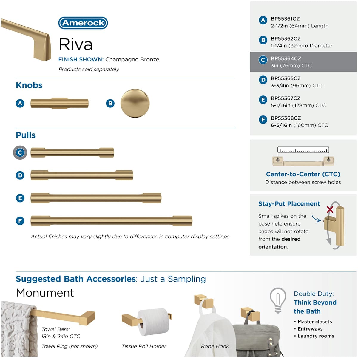 Amerock - BP55364G10 - Riva 3 Inch Center to Center Handle Cabinet Pull in Satin Nickel