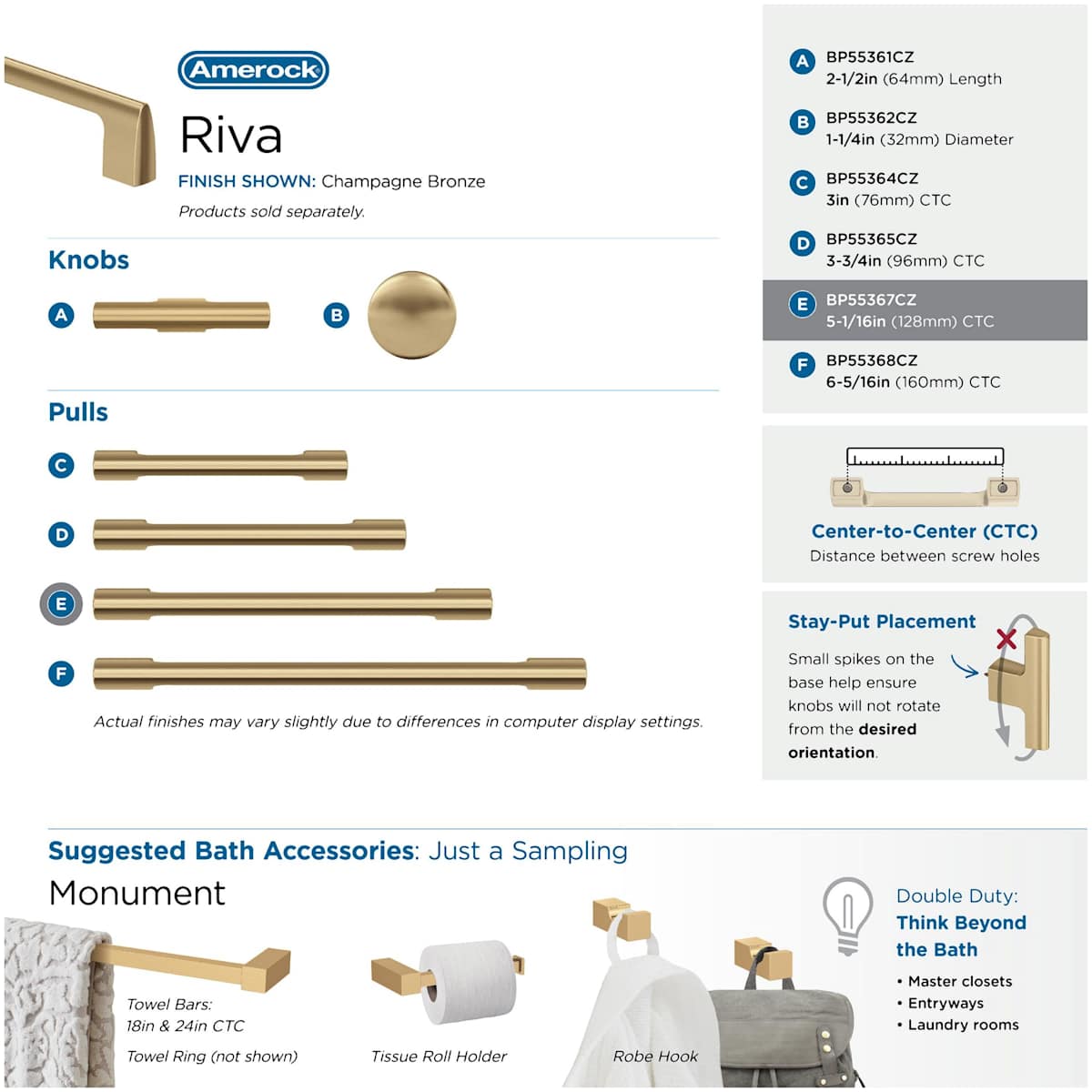 Amerock - BP55367BBZ - Riva 5-1/16 Inch Center to Center Handle Cabinet Pull in Golden Champagne