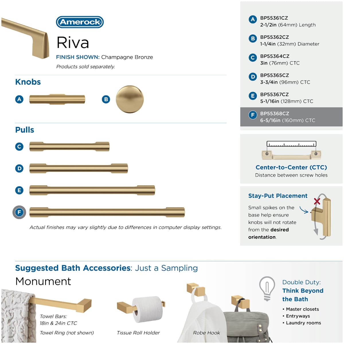 Amerock - BP55368CZ - Riva 6-5/16 Inch Center to Center Handle Cabinet Pull in Champagne Bronze