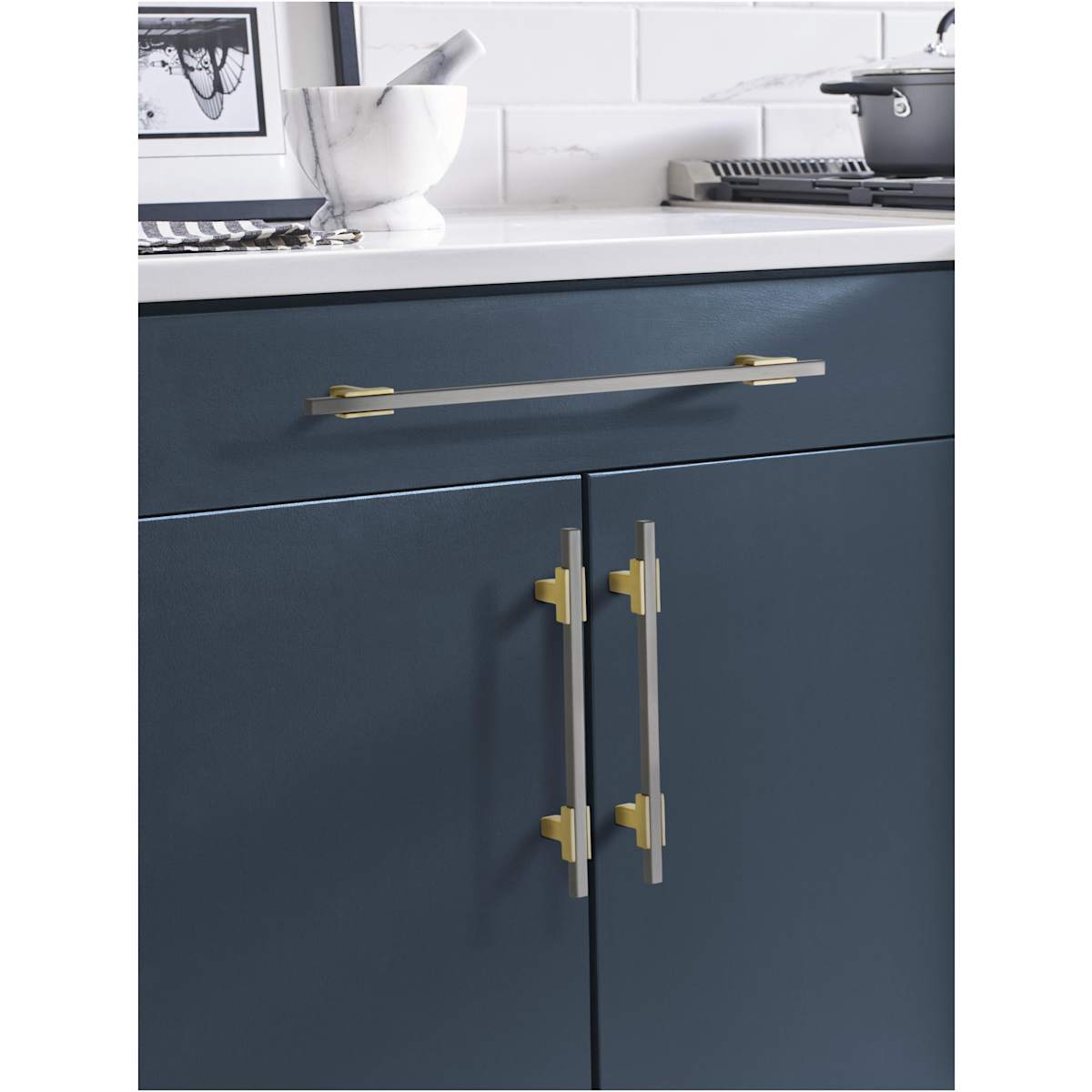 Amerock - BP778256BBZMB - Urbanite 10-1/16 Inch Center to Center Bar Cabinet Pull in Golden Champagne / Matte Black