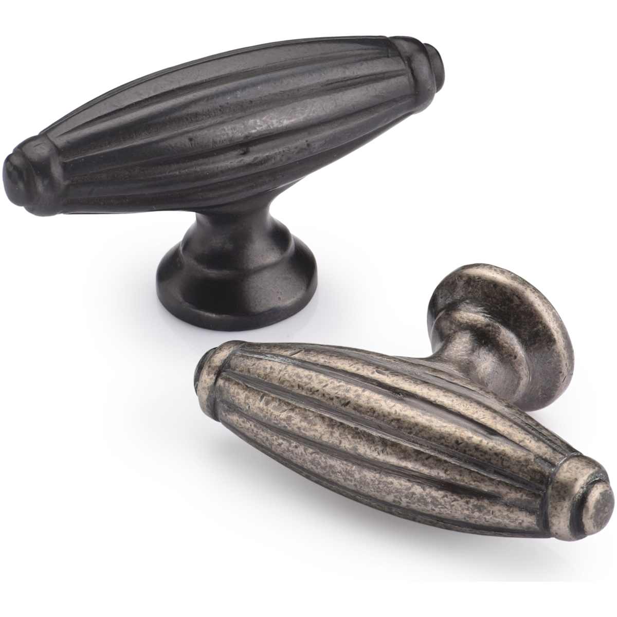 Ashley Norton - TC.115 - Solid Bronze Large Reeded 2-7/8 Inch Oval Cabinet Knob in Distressed Black
