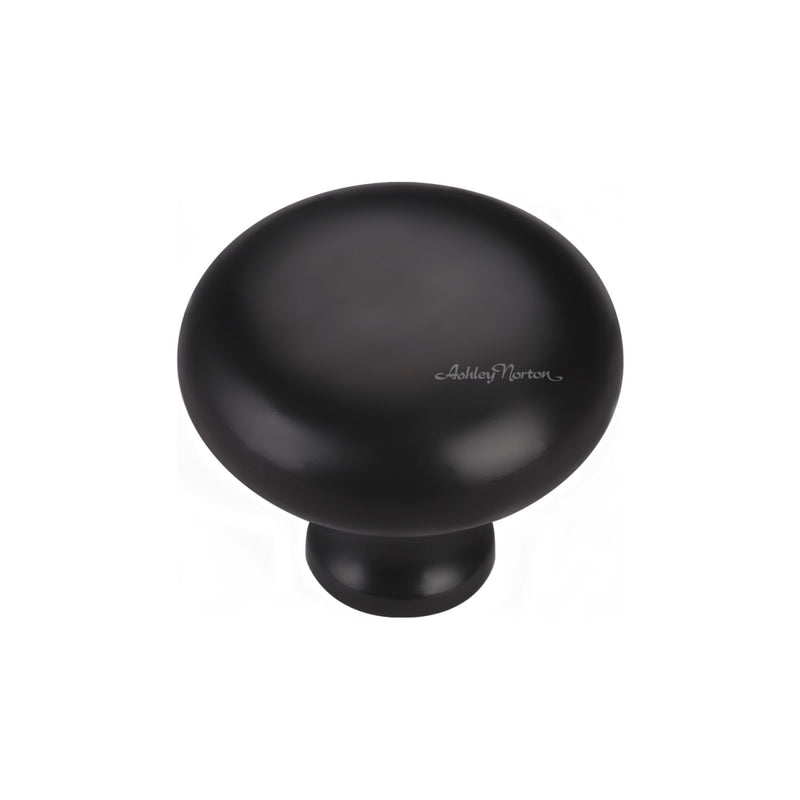 Ashley Norton - MT0117-032-BLK - Solid Brass Round 1-1/4 Inch Mushroom Cabinet Knob in Flat Black
